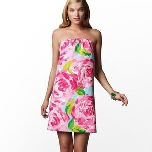 Lilly Pulitzer Hotty Pink First Impression Keetan Dress 2 strapless dress
